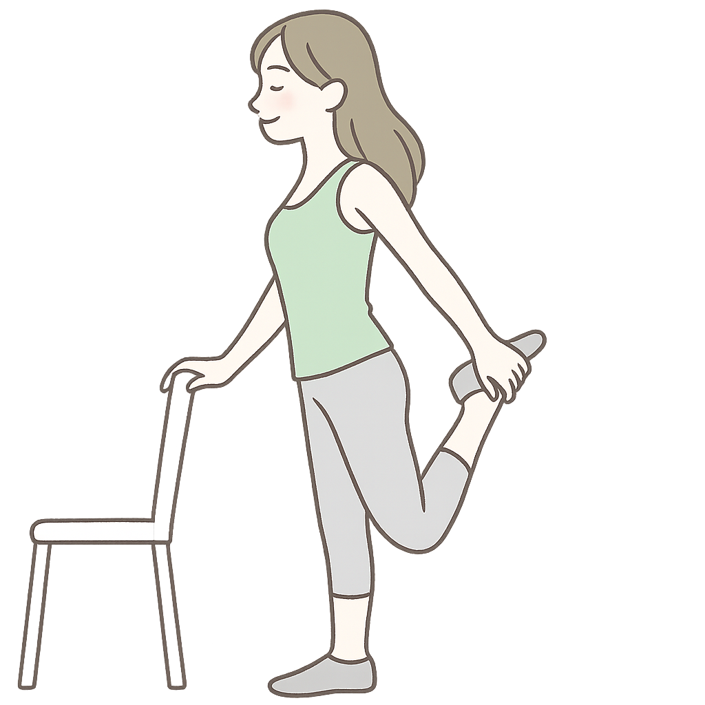 ももの前面（大腿四頭筋）を伸ばすストレッチのイラスト│膝の痛みの対処法