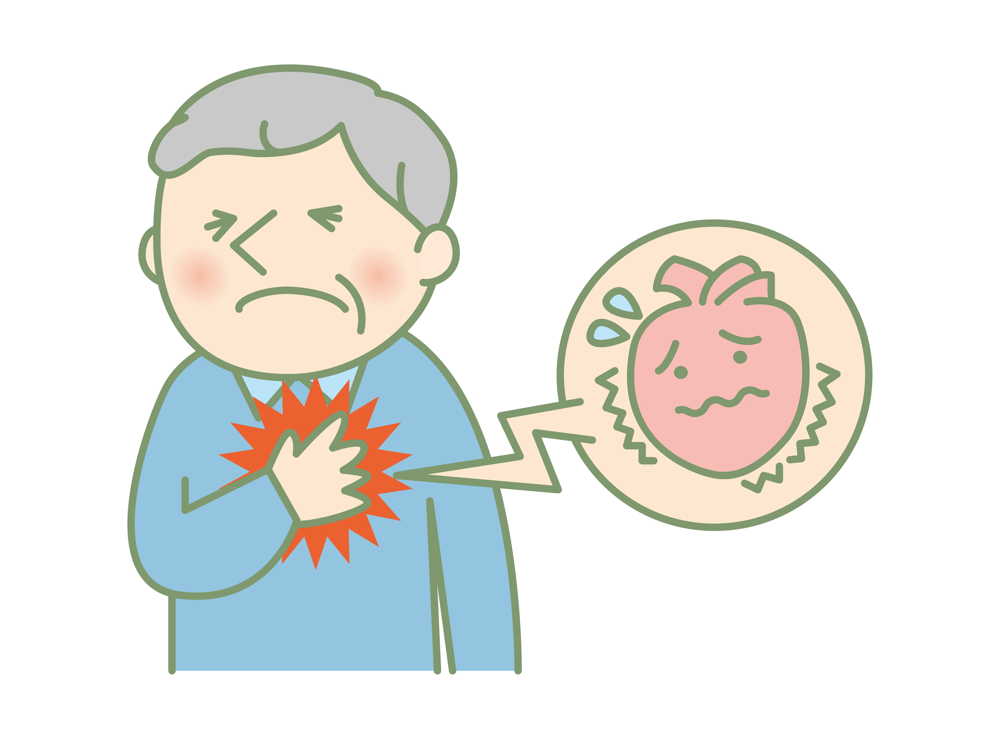 狭心症による心臓の痛みを感じる男性│西宮の循環器内科・なかしま内科循環器・整形外科クリニック